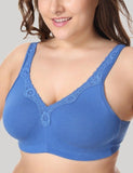 New Lace Trim Full Coverage Cotton Wirefree Bra  Plus Size 36-48 B C D DD E